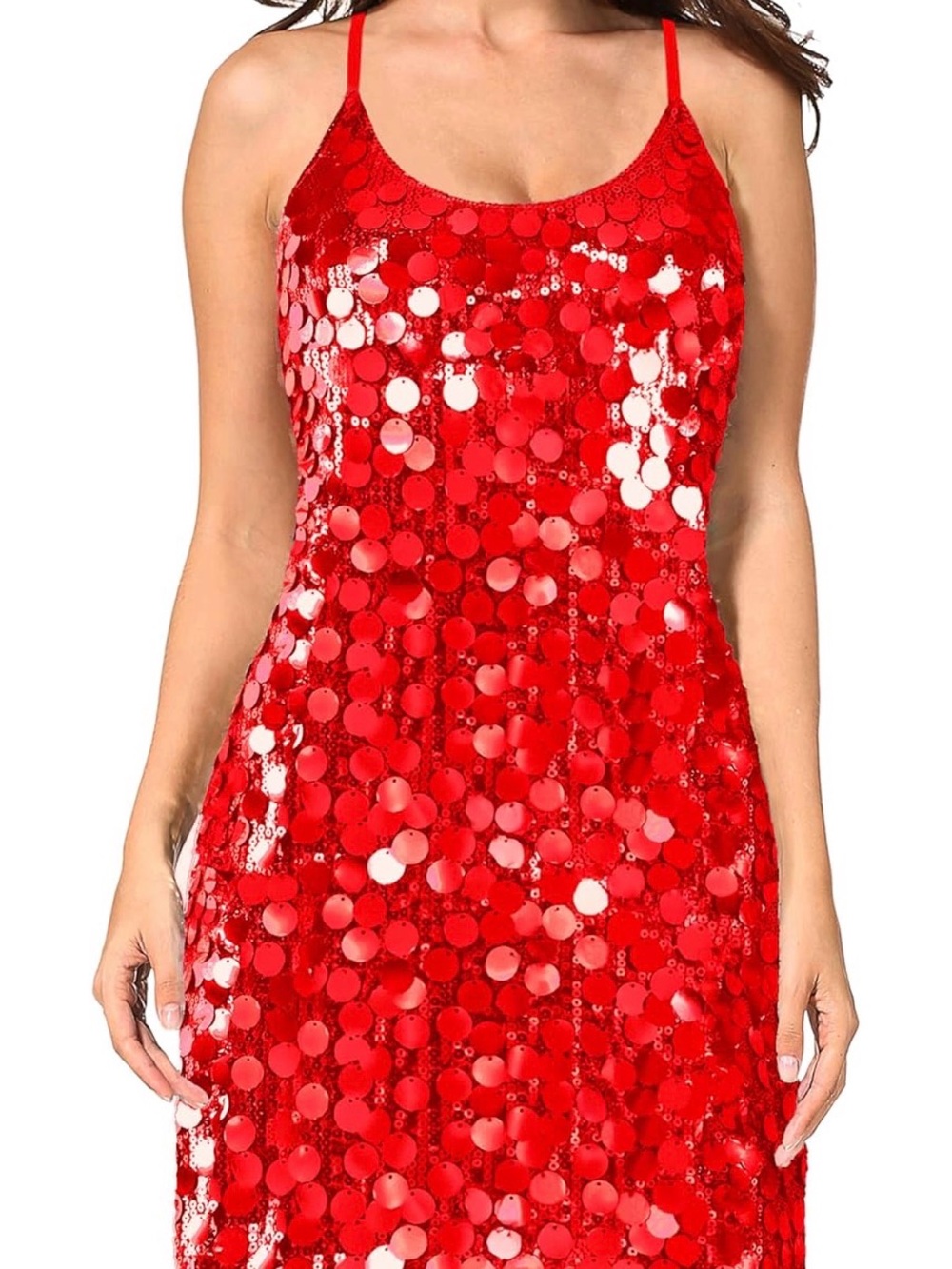 Glitter Sequin Adjustable Party Dress Spaghetti Straps Sparkle Party